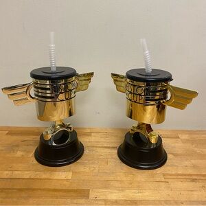 Lot of 2:Pixar Cars Piston Cup Trophy Drink Cup Lid & Straw Disney CA Adventure